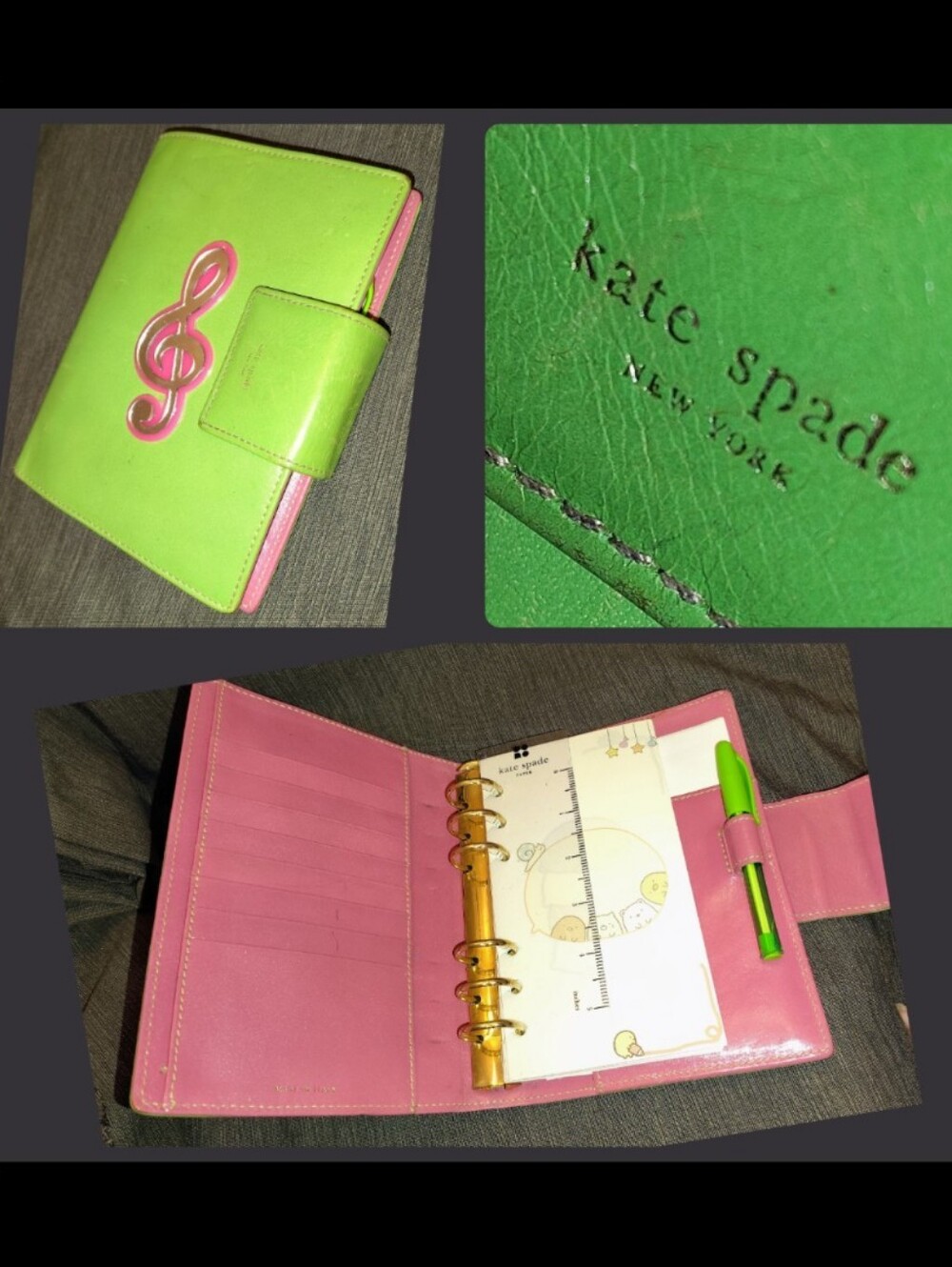 Kate Spade Green & Pink Leather Personal Agenda Planner Wallet (7.5"x 5.5")